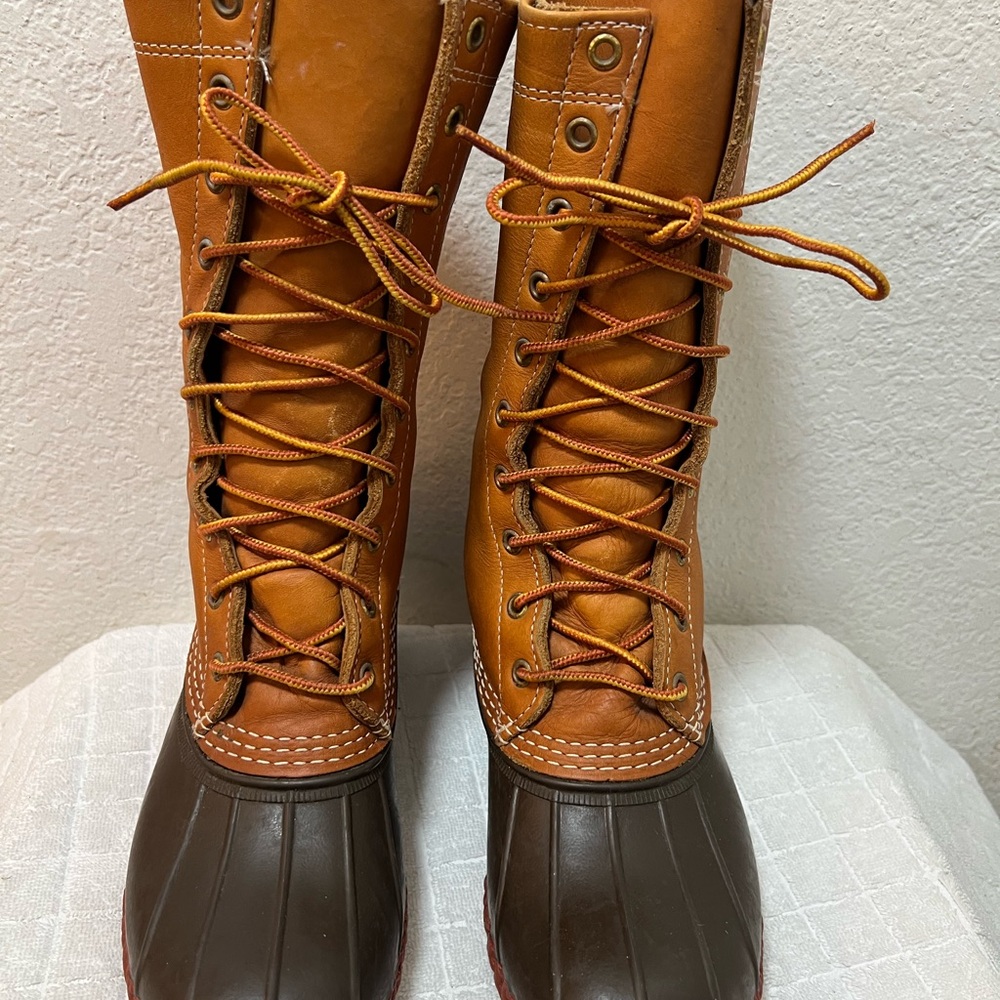 L.L. Bean Tan and Brown Leather Lace-Up Duck Boots